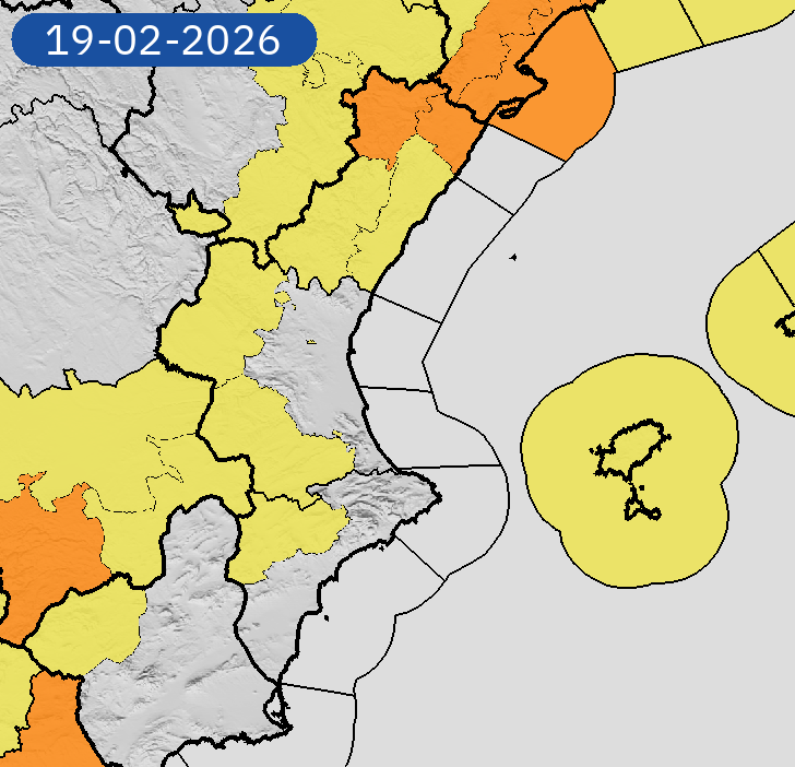 AEMET_CValencia's tweet photo. 18/02 11:24 AVISOS HOY Y MAÑANA | Comunitat Valenciana: vientos y costeros. Nivel máximo de aviso: naranja.
Actualizaciones en https://t.co/R3Fs2JzKgr https://t.co/d8wNbL2iG8