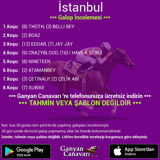 İstanbul Galop İncelemesi ✍️ 

Canavarı Keşfet 👉 ganyancanavari.com.tr/kesfet/
#atyarisi #ganyancanavari