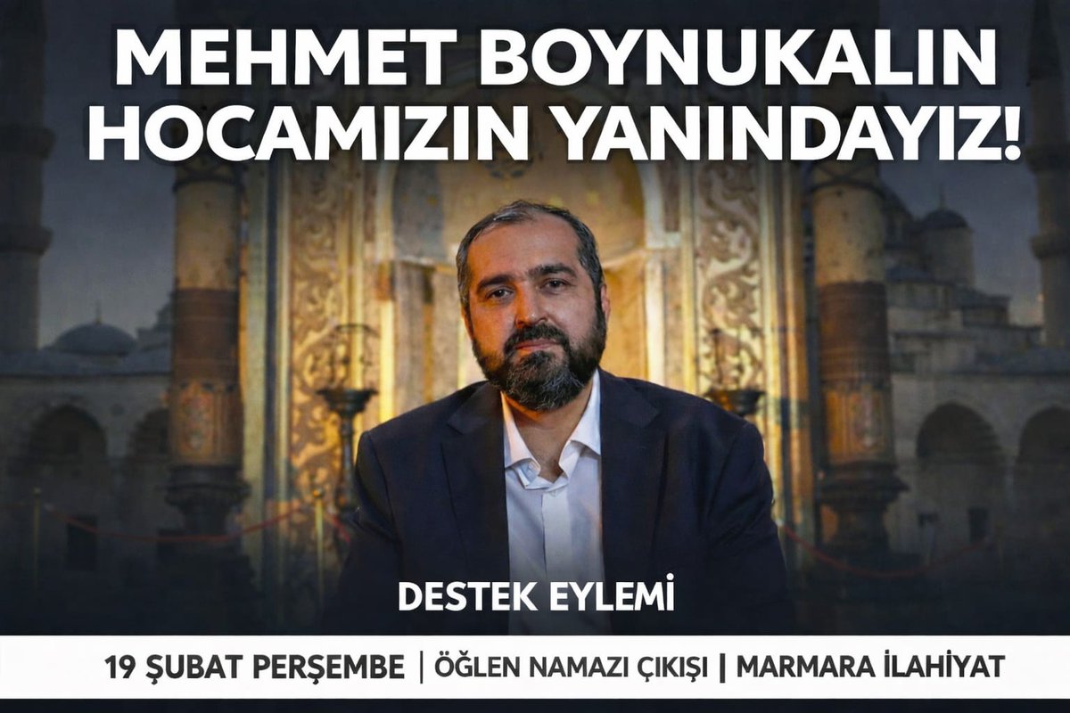 hamzaates03's tweet photo. MEHMET BOYNUKALIN HOCAMIZIN YANINDAYIZ

Marmara Üniversitesi içerisindeki bazı seküler zihniyetli kulüpler, 19 Şubat Perşembe 13.30 'da İlahiyat Fakültemizin önünde hocamıza karşı bir protesto eylemi gerçekleştireceklerini kamuoyuna duyurdular. 

Biz Marmara Üniversitesi İlahiyat Fakültesi öğrencileri olarak Mehmet Boynukalın hocamızın yanında olduğumuzu vurguluyor, Perşembe günü öğlen namazını eda ettikten hemen sonra fakültemizin önünde hocamıza destek için bir ses olmak üzere tüm öğrenci arkadaşlarımızı fakültemizin önüne davet ediyoruz.