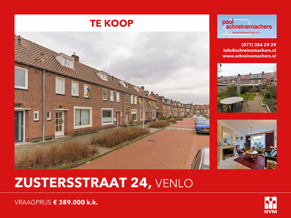 ❗NIEUW IN DE VERKOOP❗️
Zustersstraat 24, Venlo
Vraagprijs €389.000,- k.k.