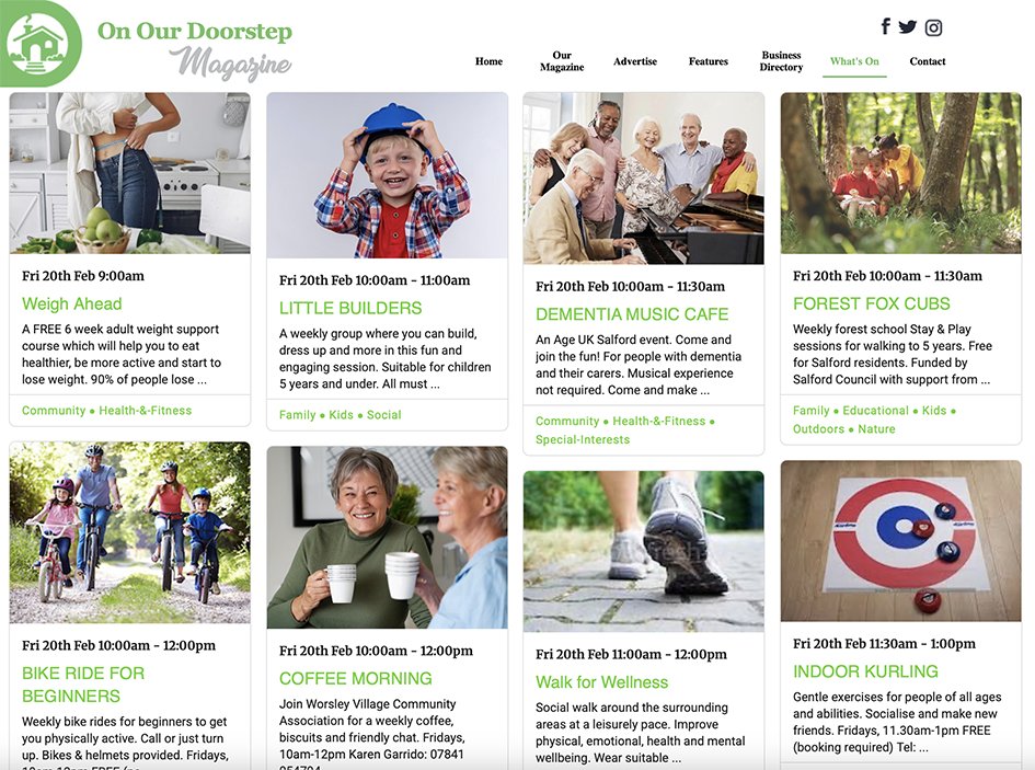Find activities for your kids in the Salford area

Head to our online What's On guide...

Plus find a host of other events, activities, clubs, classes, markets and more!

onourdoorstep.uk/Whats_on.html