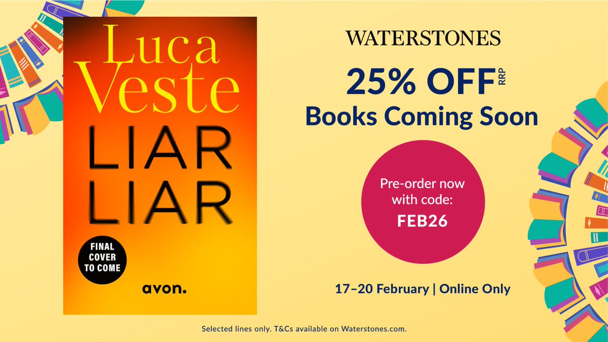 LucaVeste's tweet photo. My next book - Liar Liar - is included in this ace promotion from Waterstones. 25% off, if you pre-order before 20th Feb, using code FEB26.

It's the first in my new Liverpool crime series, featuring some familiar characters along the way...

https://t.co/dr3FFySOSX https://t.co/UGuCK2kZZ7