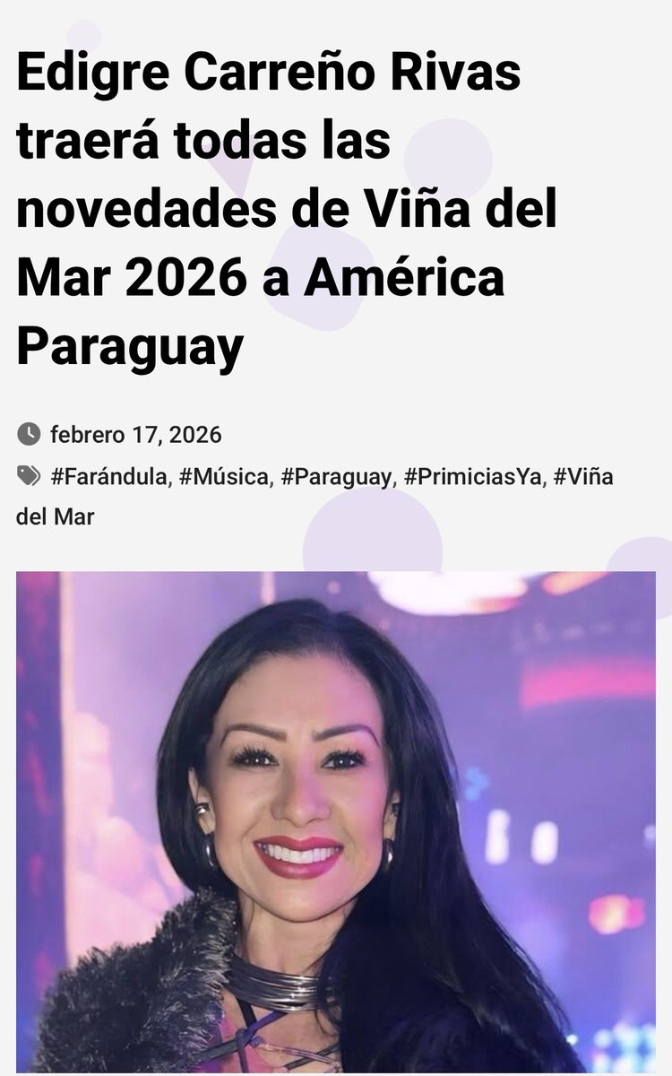 💙🤍❤️
￼
Con el brillo de los grandes escenarios y la emoción que solo el verano latino sabe regalar, Edigre Carreño Rivas se prepara para vivir el festival más apasionantes de Chile #Viña2026

<a href="/elfestival/">Festival de Viña del Mar</a> #Viña26 🇨🇱🇻🇪🇵🇾

primiciasya.com.py/edigre-carreno…