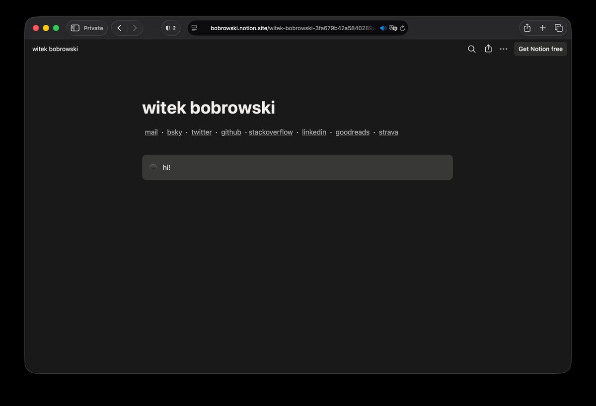 witekbobrowski's tweet photo. For the last six years, my personal website has been a lousy redirect to a public @notionhq page with a collection of links pointing to different places on the internet. That was good enough for me, but for the longest time I had this urge to change things up a bit... https://t.co/5vVuBi1f04