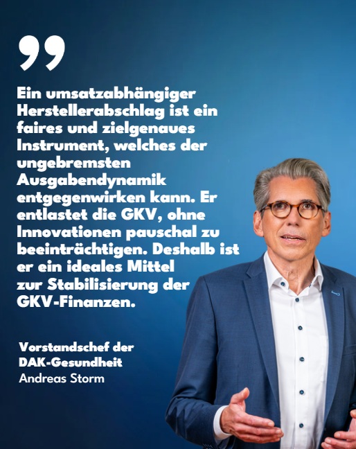 DAKGesundheit's tweet photo. "Die FinanzKommission Gesundheit sollte diesen Vorschlag rasch aufgreifen", sagt @StormAndreas zur Idee eines umsatzabhängigen Herstellerabschlags, die im aktuellen AMNOG-Kurzreport analysiert wird 👉https://t.co/87MZ1aIOHf https://t.co/7PEf6gyCLa