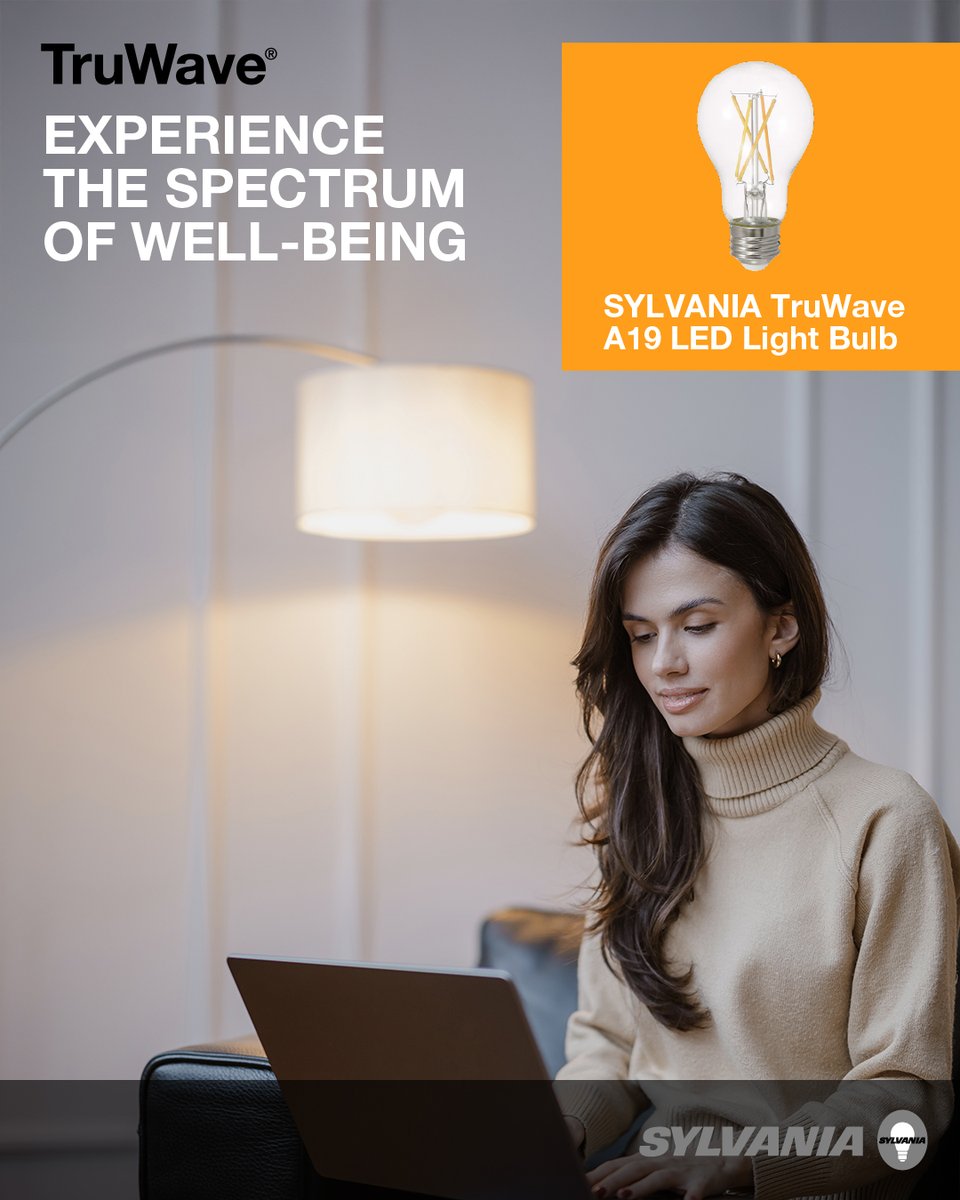 What if your light could help you feel better? 🌞💡

SYLVANIA TruWave A19 supports your natural rhythm with Human Centric Lighting—more energy by day, more calm at night. Dimmable, high-CRI light keeps colors and spaces looking their best.

➡ bit.ly/4028NpP