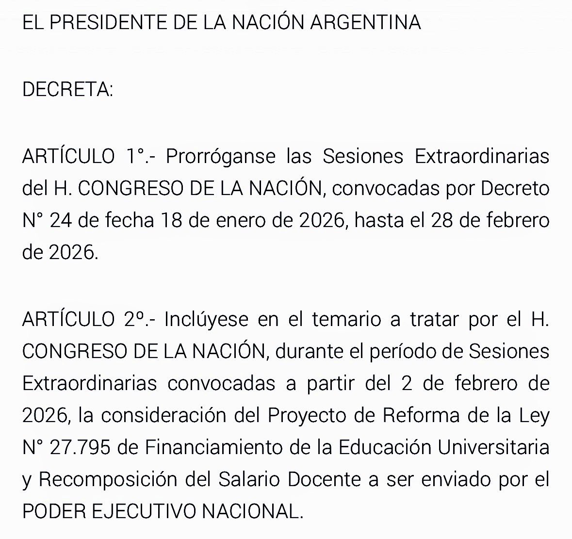 MILEI QUIERE METER UNA NUEVA LEY DE FINANCIAMIENTO UNIVERSITARIO EN LAS SESIONES EXTRAORDINARIAS DEL CONGRESO, PERO NO TIENE MARGEN PARA APROBARLA 

En su primer año de gobierno, el Presidente Javier Milei redujo 25,1% (en términos reales) la ejecución presupuestaria de