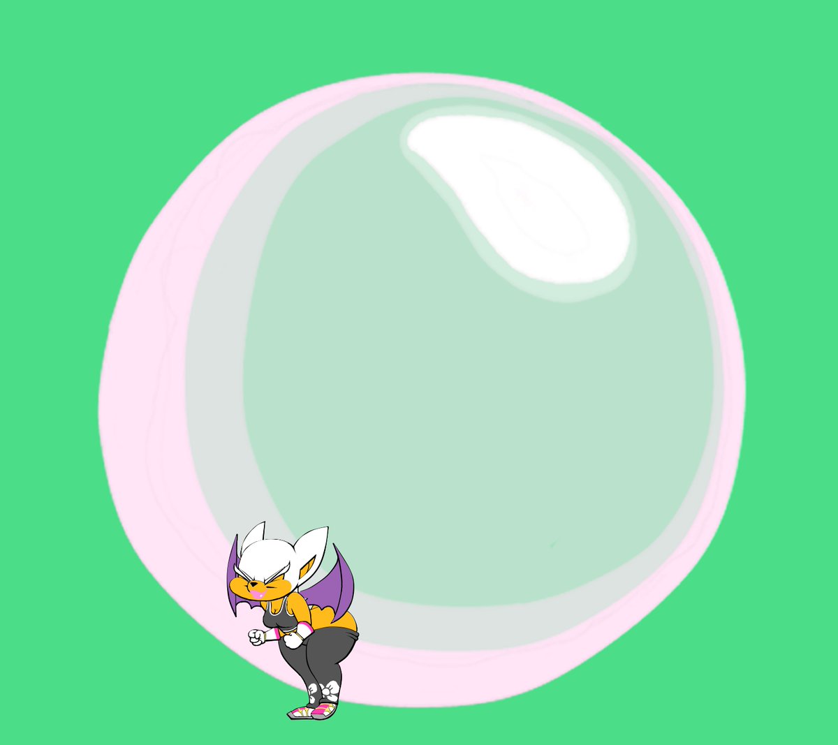 flyfoenix1's tweet photo. Rouge the Bat is blowing a huuuuuuge bubblegum bubble from her butt, but it seems as though all of that hot air coming from her booty, caused her to float in midair! Now, she's gonna be floating around and farting around for a while, or until that big bubblegum bubble pops! https://t.co/n1gFo6wFax