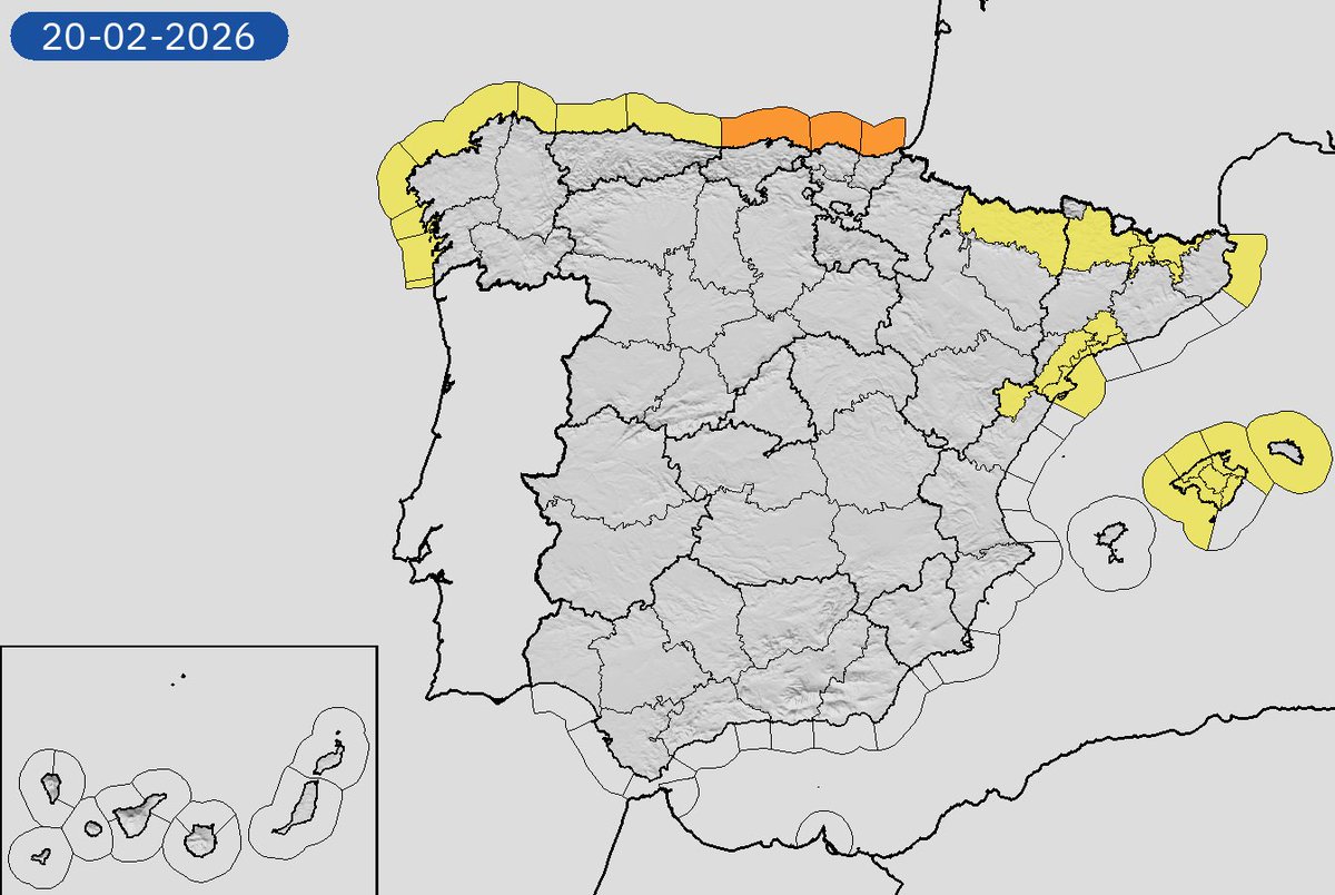 18/02 11:36 AVISOS PASADO MAÑANA | España: vientos y costeros. Nivel máximo de aviso: naranja.
Actualizaciones en aemet.es/es/eltiempo/pr…