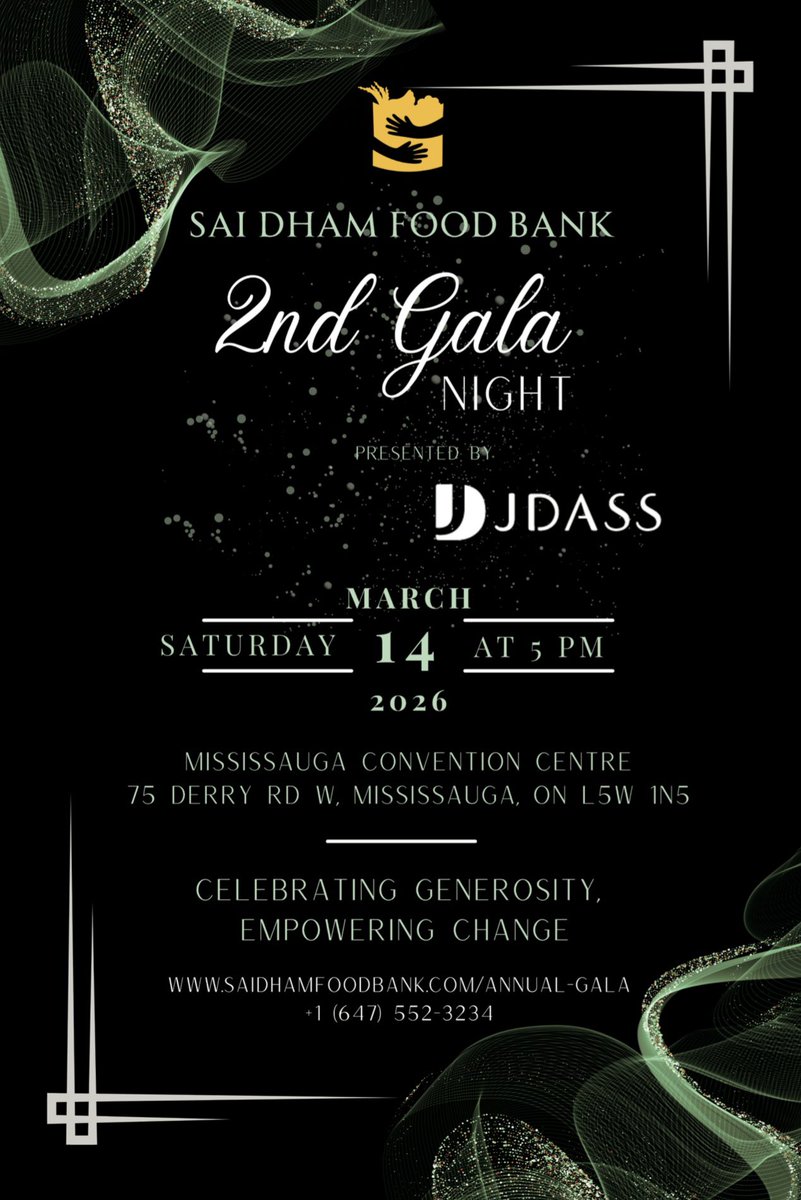 CmfgInc's tweet photo. @SaiDhamCanada charity gala serves not only as a fundraiser but as a CALL TO ACTION for individuals and organizations to unite in the fight against hunger. 

Every dollar raised through this gala enables us to provide meals to those in need, support our food distribution programs, and create educational initiatives on nutrition and self-sufficiency. 

By providing access to nutritious meals, we strive to improve overall well-being and promote a culture of community support in Service to Humanity. 

We really need your help to keep the doors of Sai Dham Food Bank open 24/7.  We cannot continue this mission without your support. Your donation plays a crucial role in sustaining and expanding our efforts as the need continues to grow.

🙏 PLEASE HELP US.

To Sponsor our 2nd charity gala, please contact Pushkar 📞 647-552-3234 OR 
📧 Pushkar.Deore@saidhamcanada.com 

🎟️ To buy your tickets, visit 
https://t.co/f0Kk04owwJ

📅 Event Date: March 14, 2026 

#SaiDhamFoodBank  #cmfg #communitysupport #fundraiser #CallToAction #charity