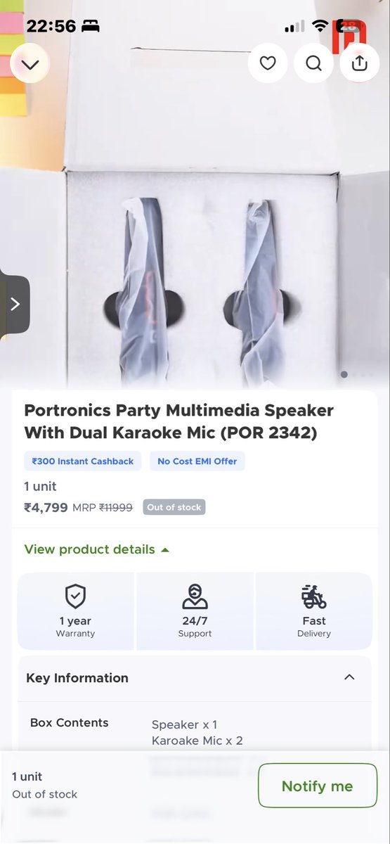 advaitaadya's tweet photo. @blinkitcares 
No refund on poor functionality issue from Blinkit #albinderdhandsa #portronics #ConsumerRights #speaker https://t.co/PtW7xxEJQ8