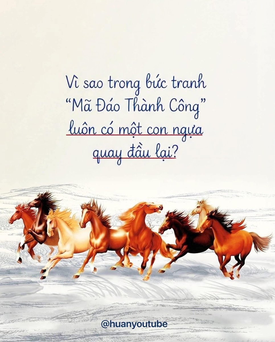 TẠI SAO TRONG ĐOÀN MÃ ĐÁO LUÔN CÓ MỘT CON NGỰA NGOÁI ĐẦU? 

Người ta thường treo tranh "Mã Đáo Thành Công" với mong cầu sự hanh thông, "đi là thắng, đi là về". 

Nhưng nếu bạn dừng lại quan sát thật kỹ, bức tranh ấy không chỉ có tiếng vó ngựa rầm rập, mà