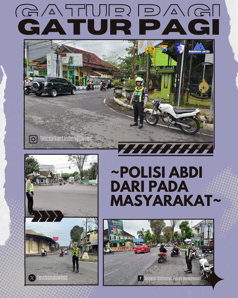 Anggota Satlantas Polres Bondowoso melaksanakan penjagaan dan pengaturan arus lalin pagi hari di persimpangan dan depan sekolah
#polisi #ditlantaspoldajatim 
#humaspoldajatim 
#poldajatim 
#bondowoso