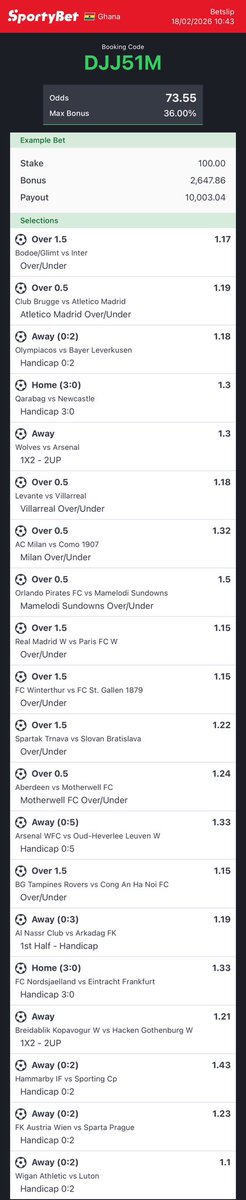 Today’s 70+ odds 

Code: DJJ51M