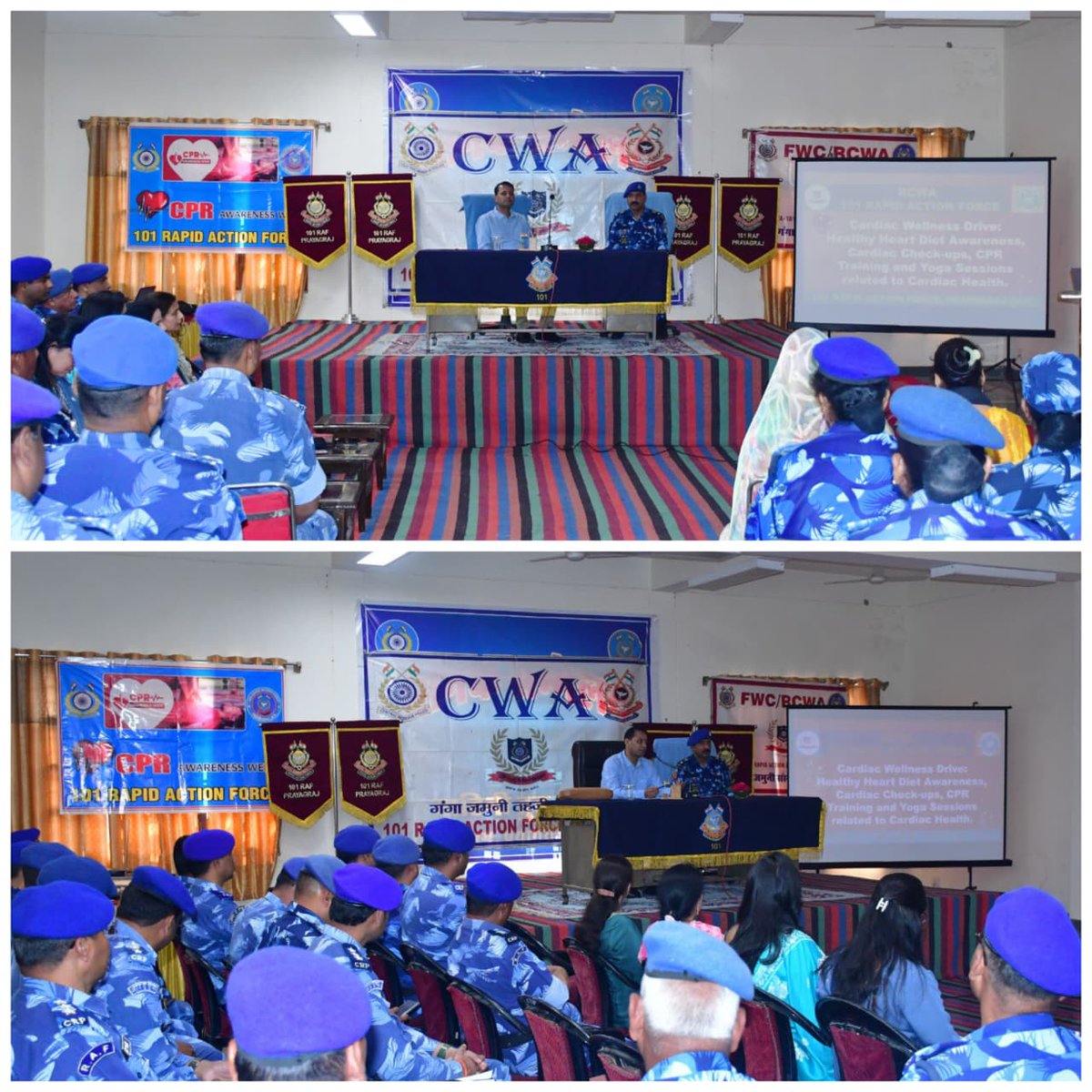 "स्वस्थ हृदय,सशक्त बल- जागरूकता ही सबसे बड़ी सुरक्षा"
#CWA_CRPF की वार्षिक गतिविधियों-2026 के अंतर्गत #RCWA_101RAF में हृदय परीक्षण एवं हृदय स्वास्थ्य के लिए संतुलित आहार विषय पर डॉ.शंकरलाल चाहर CMO एवं डॉ.अशोक कुमार CMO द्वारा महत्वपूर्ण एवं ज्ञानवर्धक व्याख्यान दिया गया।