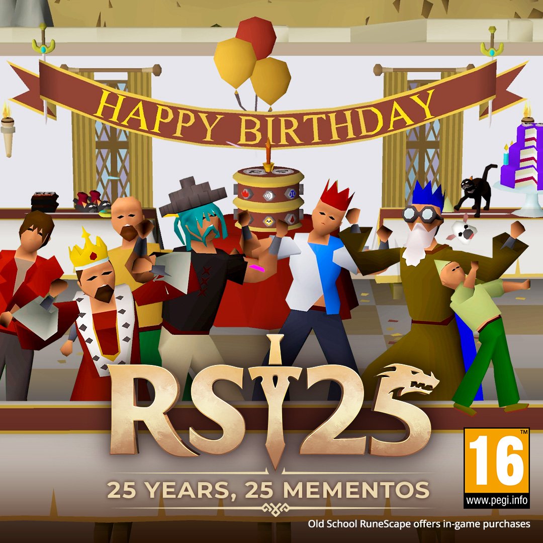 25 years of RuneScape, 13 years of Old School… This calls for an Anniversary Event! 🥳

Gary in southern Varrock needs to collect 25 mementos to open a mysterious portal. Will you help this young wizard and see where it leads? 🧙

osrs.game/25Years-25Meme…