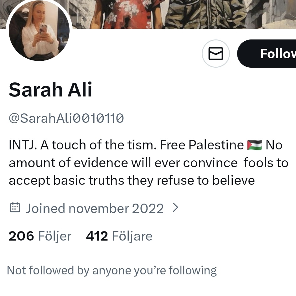 Pro Ryssland, pro arabimperialism, pro Islam, anti Ukraina och anti väst återfinns alltid på alltid på samma ställe. Men ändå ska de envisas med att vara här. 
(Men största sannolikhet finns det ingen "Sarah Ali", bara något shia-troll)
