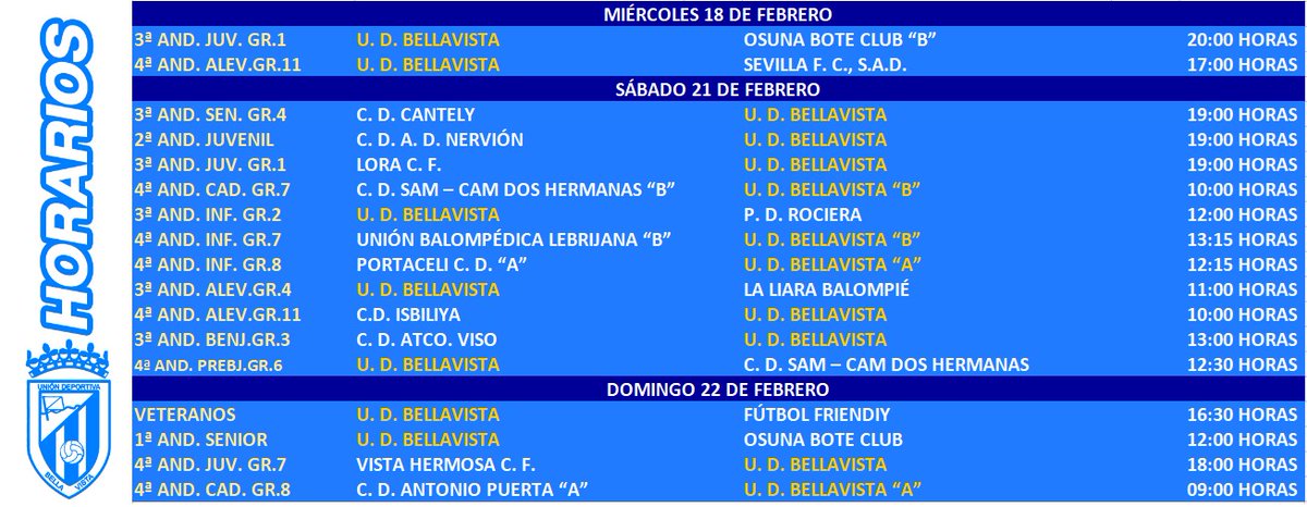 UDBellavista75's tweet photo. ⏰🚨💙 𝗔𝗭𝗨𝗟𝗘𝗦𝗦𝗦!!! 💙🚨⏰
Estos son los 𝑯𝑶𝑹𝑨𝑹𝑰𝑶𝑺 correspondientes a los partidos de nuestros equipos a lo largo del fin de semana.
¡𝙏𝙚 𝙚𝙨𝙥𝙚𝙧𝙖𝙢𝙤𝙨 para apoyar a los nuestros!
#SomosPartedelaHistoria
#Azulcomoformadevida https://t.co/3bzYZIfVuv