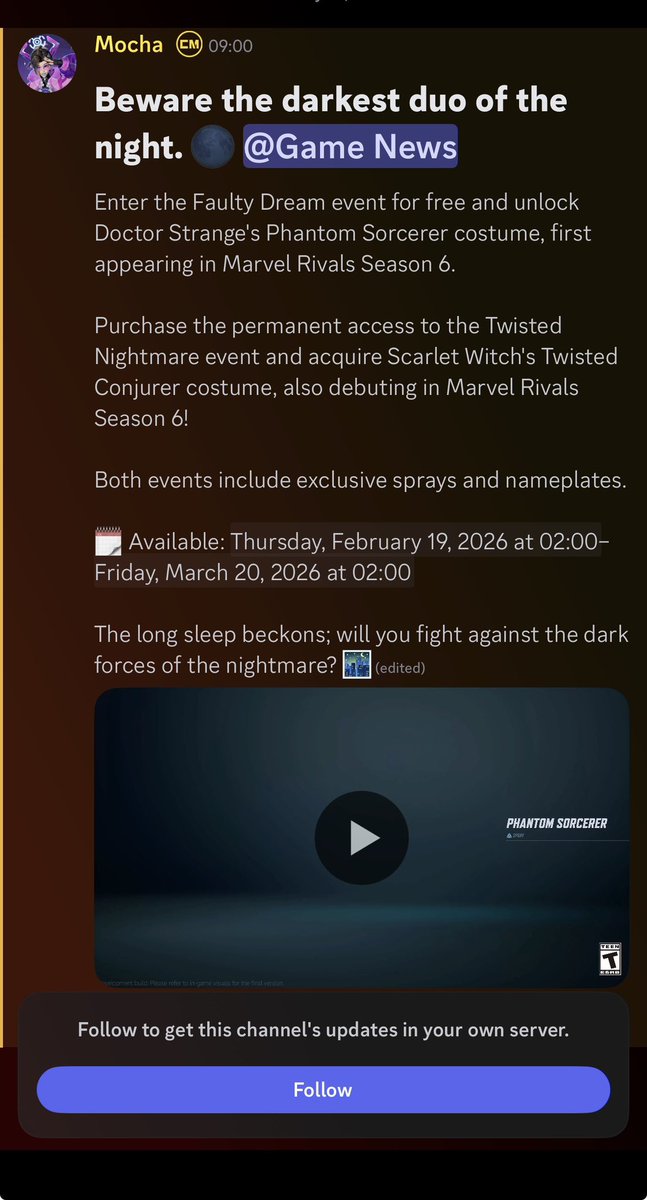 DarkWolfRosa's tweet photo. Rivals posted the new event for tomorrow. But the post said 26th but yet says the 19th video. Then edits it later realizing it wasn’t right. @MarvelRivals #MarvelRivals #oops https://t.co/02DMYiht2h