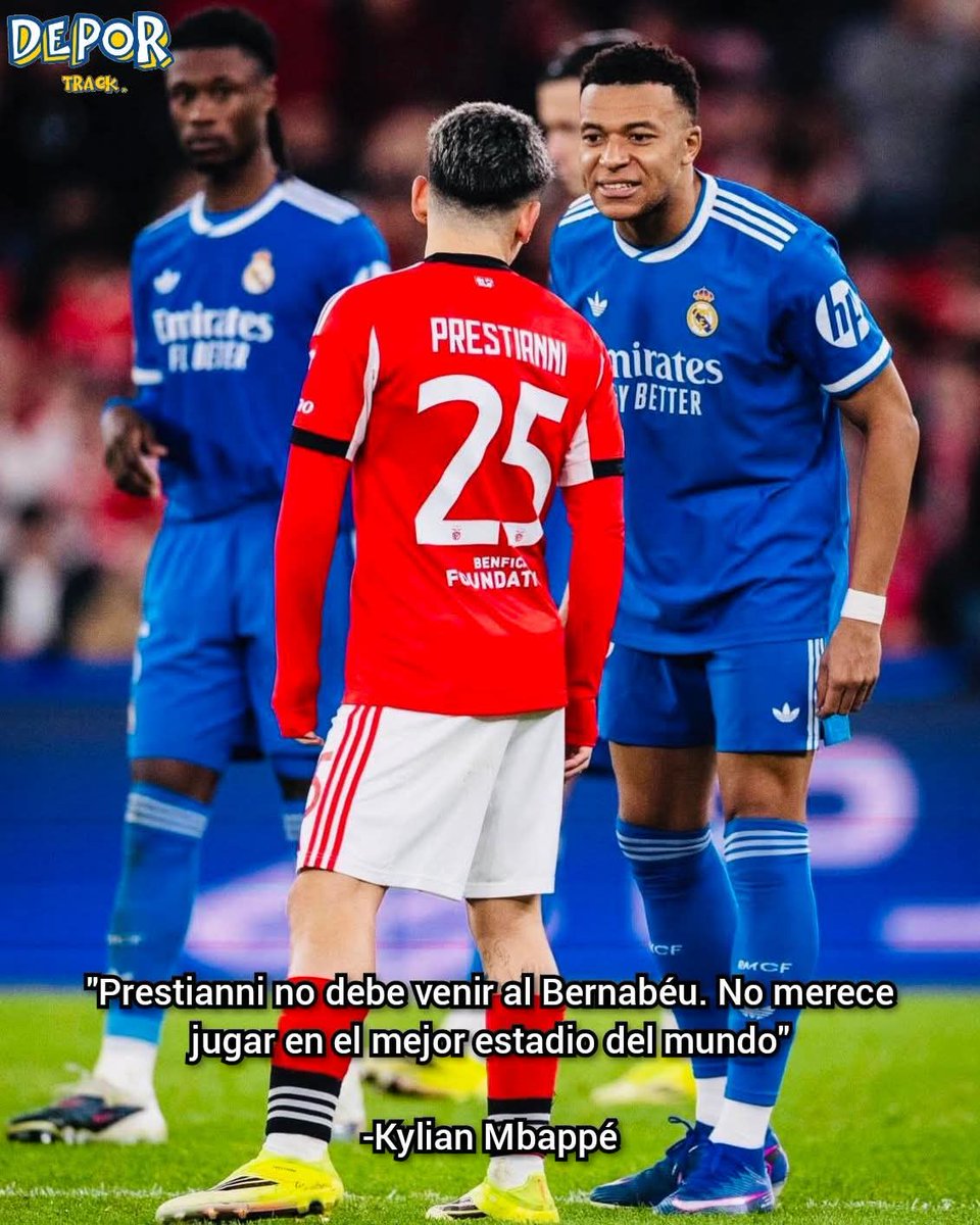 DeporTrack's tweet photo. #NotaDT #ChampionsLesgue
El futbolista francés Kylian Mbappé fue claro en que tras el comentario del futbolista argentino Gianluca Prestinni no debería de jugar la vuelta en el Santiago Bernabéu del playoff de la Champions League.
#GianlucaPrestinni #ViniciusJr #Mbappe https://t.co/a5FvfEDidM