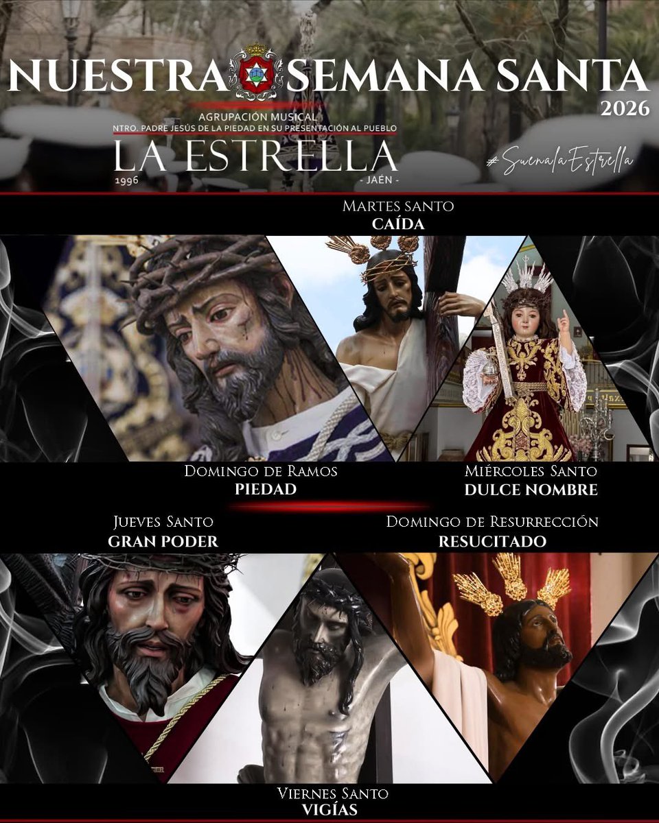 ✝️𝑪 𝑼 𝑨 𝑹 𝑬 𝑺 𝑴 𝑨 - 𝟮𝟬𝟮𝟲 

Ɲυєѕтяα Sємαηα Sαηтα:
⚜️ <a href="/PiedadyEstrella/">Hdad. Piedad y Estrella</a> 
⚜️<a href="/JaenClemencia/">Clemencia Jaén</a> 
⚜️ <a href="/cofradiadulceno/">COFRADIA DULCENOMBRE</a> 
⚜️ <a href="/granpoderdejaen/">Hdad Gran Poder - Jaén</a> 
⚜️ <a href="/vigiasmdolor/">Vigías y Mayor Dolor</a> 
⚜️ <a href="/Resurreccion_Jn/">𝐇𝐃𝐀𝐃.𝐑𝐄𝐒𝐔𝐑𝐑𝐄𝐂𝐂𝐈𝐎́𝐍 𝐉𝐀𝐄́𝐍</a> 

#Jaén #SuenaLaEstrella