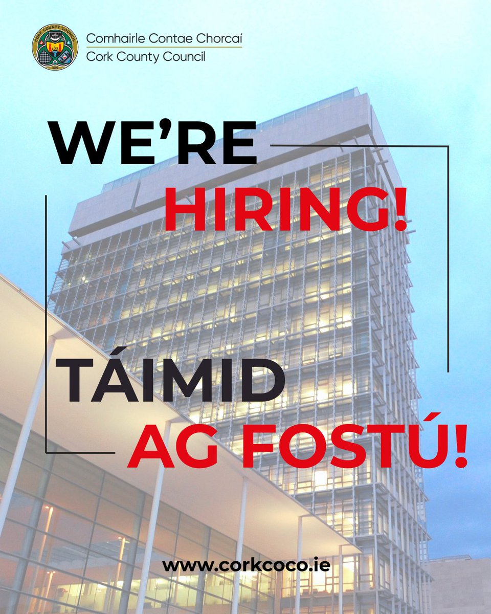 Corkcoco's tweet image. 📣 CORK COUNTY COUNCIL REQUIRES
   
•District Supervisor (Cobh)
 
 🗓️ Closing 4pm on 11/03/2026
 
➡️ Further details are available at corkcoco.ie/en/council/car…
 
#LocalGovJobs, #IrishJobFairy, #CorkJobs⠀⠀
 
📣 TÁ COMHAIRLE CONTAE CHORCAÍ AG LORG
 
•Maor Ceantair (An Cóbh)
 
🗓️