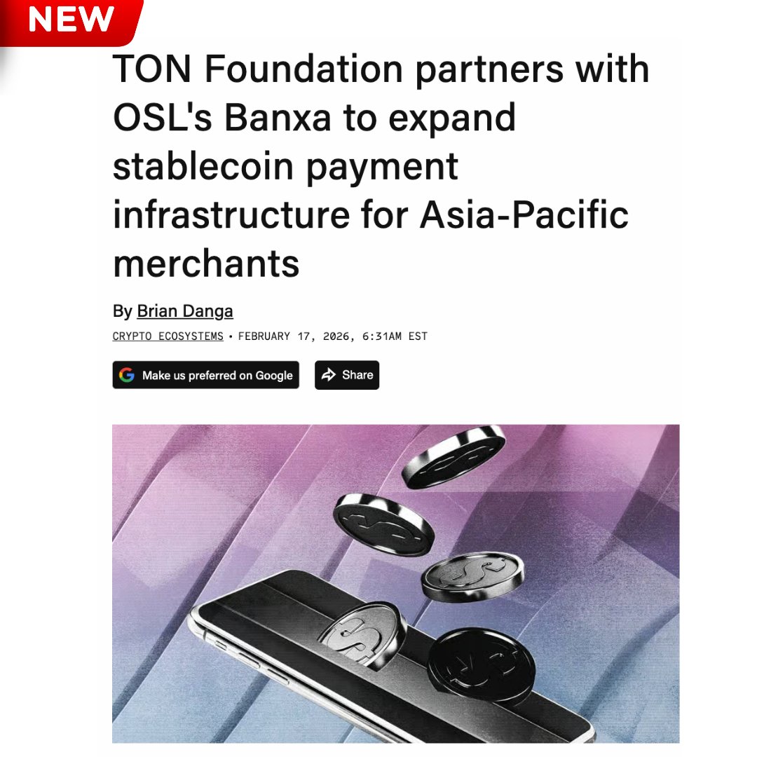 ton_blockchain's tweet photo. TON Foundation partners with OSL’s Banxa to expand stablecoin payment infrastructure for Asia - Pacific merchants.

Full Article 👉https://t.co/yYkTlnSrL9 https://t.co/iVxBbCksFt