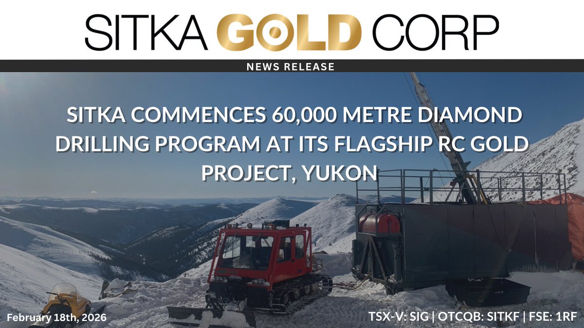 SitkaGoldCorp's tweet photo. 📣 NEWS RELEASE:
“We are excited to be getting another early start to the year as we embark on what will be one of the largest diamond drilling campaigns ever completed in the Yukon. With up to 60,000 metres of drilling planned for 2026, which will effectively double the total amount of diamond drilling completed to date at the Project, we anticipate another transformational year of rapid resource growth and advancement as we continue to unlock the value at RC Gold.” - Cor Coe, Director and CEO.

$SIG.V $SITKF 

Read today's news in full:
https://t.co/vb46P1vGiM

#gold #tungsten #exploration #juniormining #geology #miningstocks #goldstocks #investyukon #kluanedrilling