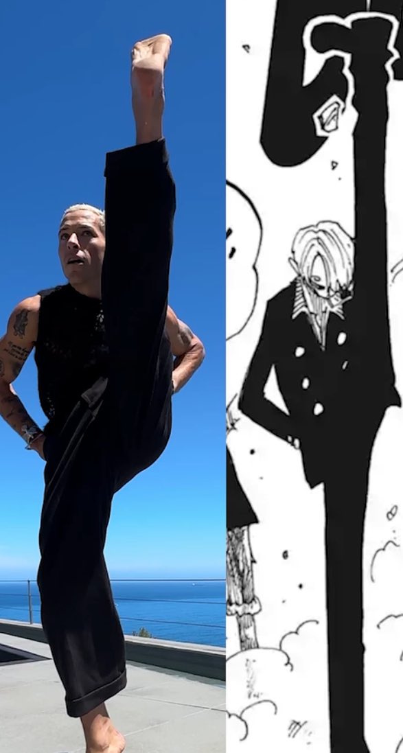 у всех остальных позы обычные, этот решил повыебываться(типичный санджи)