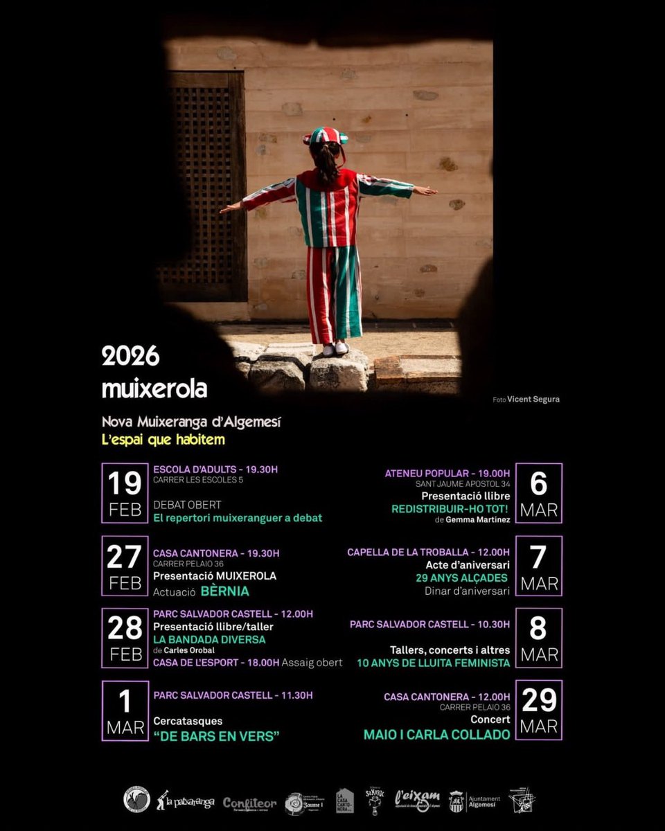 novamuixeranga's tweet photo. Ja tenim ací la MUIXEROLA 2026 – L’ESPAI QUE HABITEM, les jornades culturals de la Nova Muixeranga d’Algemesí.

Durant aquests dies omplirem Algemesí de debat, música, pensament crític, festa i muixeranga.

💚 Vos esperem per habitar-la juntes.❤️ https://t.co/PjindDedOw