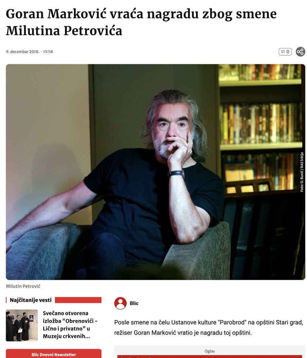 Goranova stamena čast i ponor Milutinovog beščašća u dva naslova koje deli 7 godina. 
Niko ne mrzi velikog čoveka kao govno kome je pomogao.