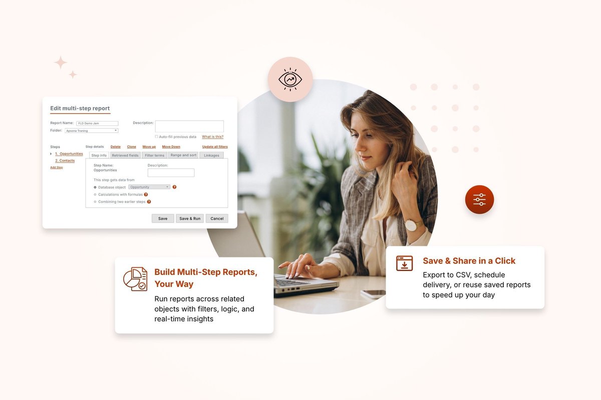 apsona4sfdc's tweet image. Apsona reporting is built for real-world Salesforce needs, allowing teams to run complex, multi-object reports without exporting. See how teams build reports they can trust during our weekly demo. 🔗 Save your seat: bit.ly/3v5sO2Q 
 #SalesforceAdmin #Reporting