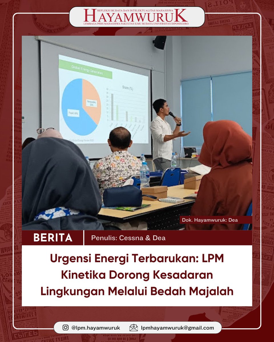 Urgensi Energi Terbarukan: LPM Kinetika Dorong Kesadaran Lingkungan Melalui Bedah Majalah

Selengkapnya: lpmhayamwuruk.org/2026/02/urgens…

#Hayamwuruk2026 #RefleksiBudayadanIntelektualitasMahasiswa