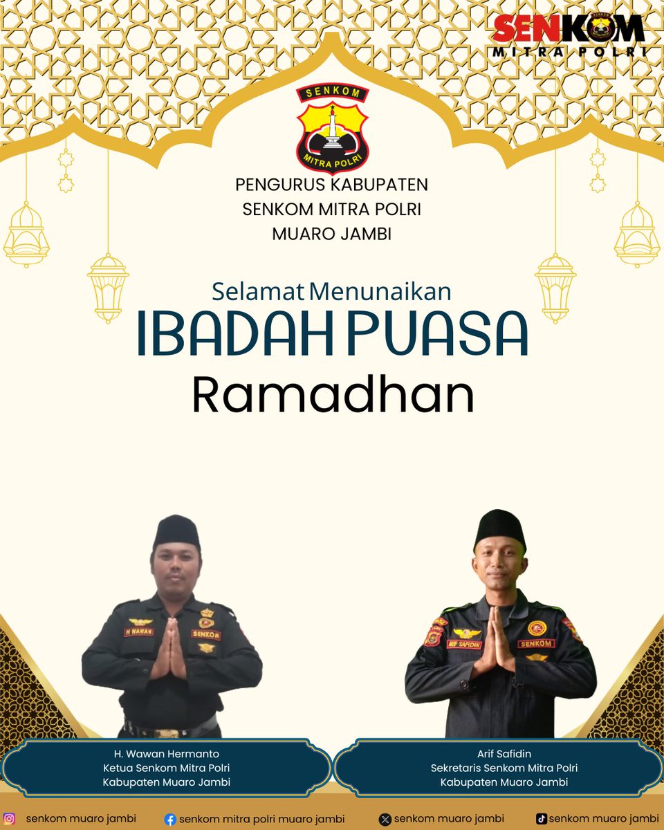 Pengurus Senkom Mitra Polri Kabupaten Muaro Jambi

Mengucapkan

Selamat Menunaikan Ibadah Puasa Ramadhan
1447 Hijriah