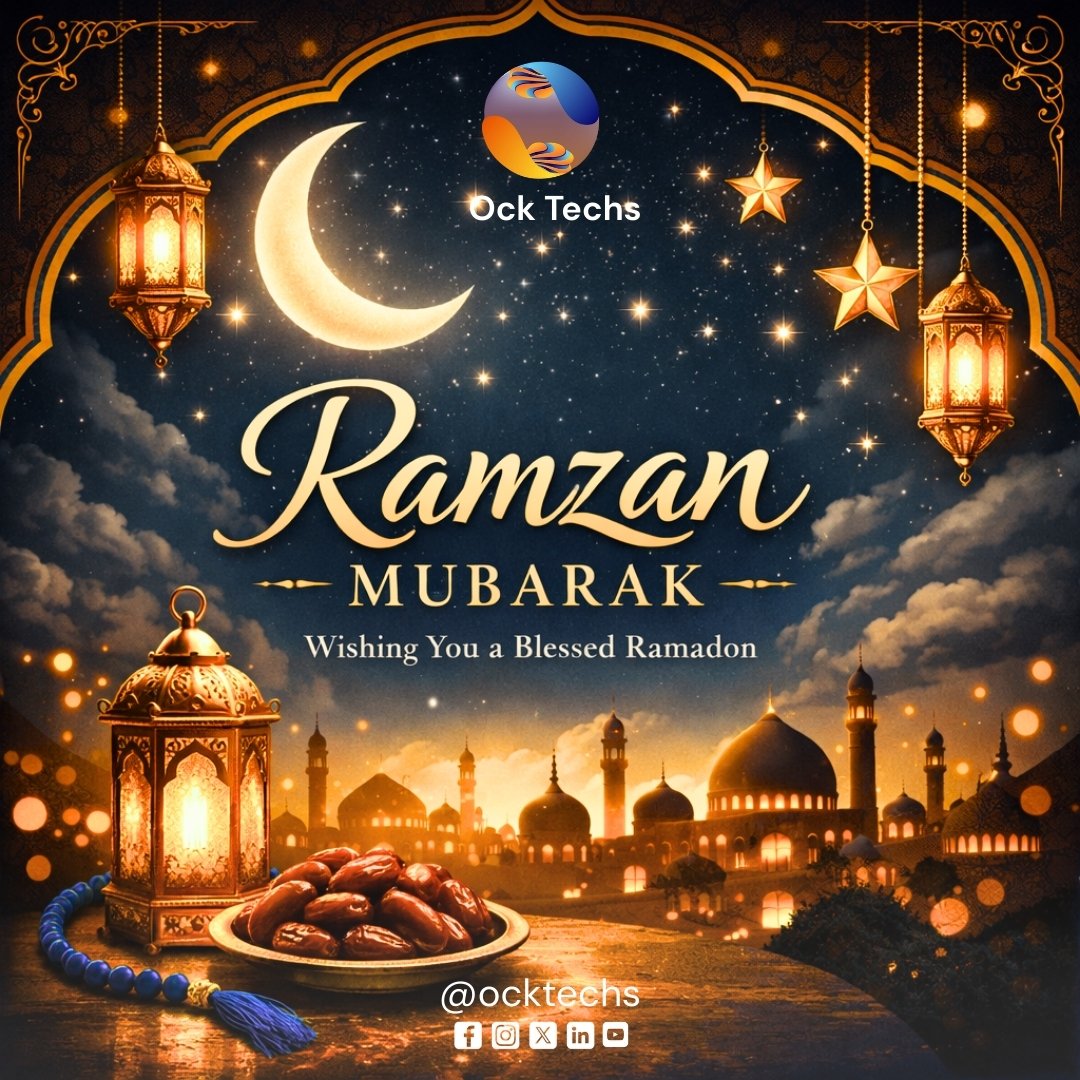 OckTechs's tweet photo. Ramzan Mubarak 2026 from Ock Techs 

May this blessed month bring peace to your heart, barakah in your rizq, and success in your goals As we fast reflect and grow spiritually let’s also spread kindness support the needy and strengthen our community
#Ramzan2026 #RamzanMubarak https://t.co/mKqJK3QFfi