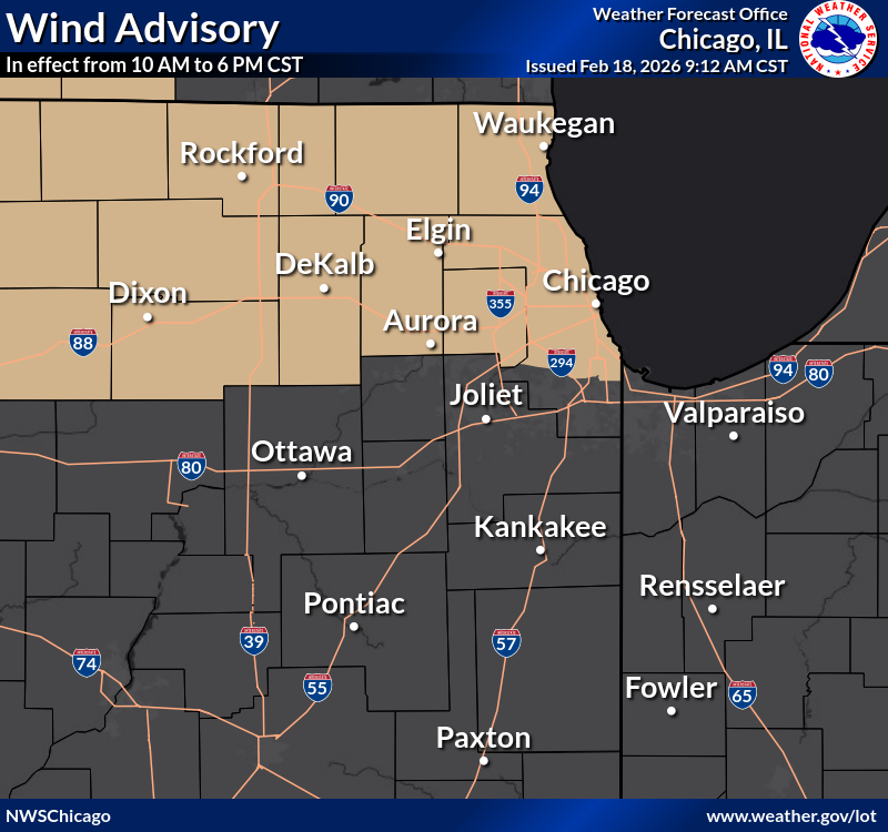 NWSChicago's tweet image. We expanded the Wind Advisory eastward to Lake Michigan (light brown shading)  
• Strongest winds will be primarily after 2 PM 
• Concern for peak gusts up to 50 mph this afternoon, particularly in #Rockford area  

We also expanded the Red Flag Warning (pink shading) #ILwx