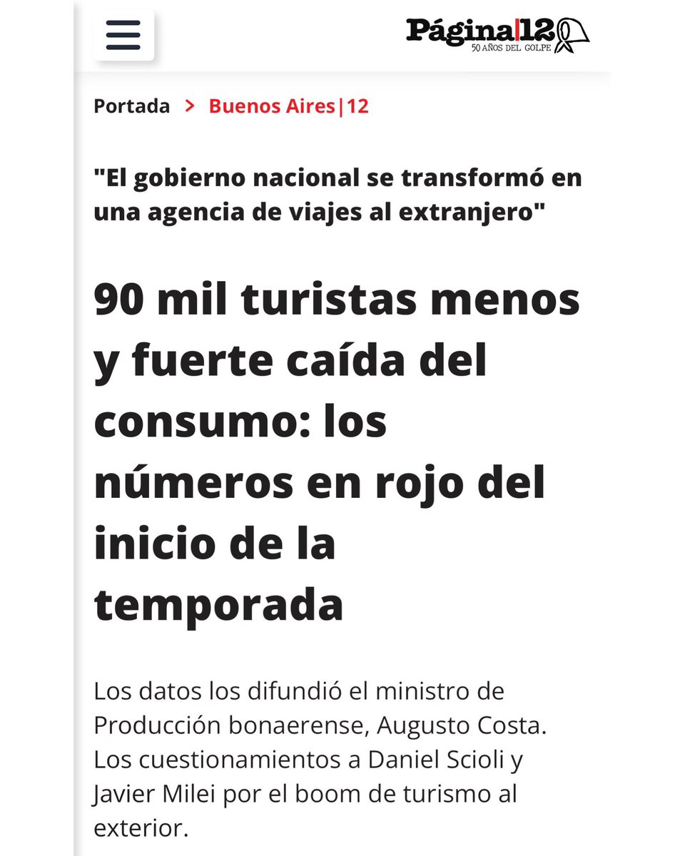 Página 12 se apresuró a declarar una "fuerte caída" del turismo y del consumo en Argentina a mediados de enero, pero los datos oficiales muestran una realidad diametralmente opuesta.

En enero de 2026, el sector aerocomercial argentino registró un récord histórico, con máximos de