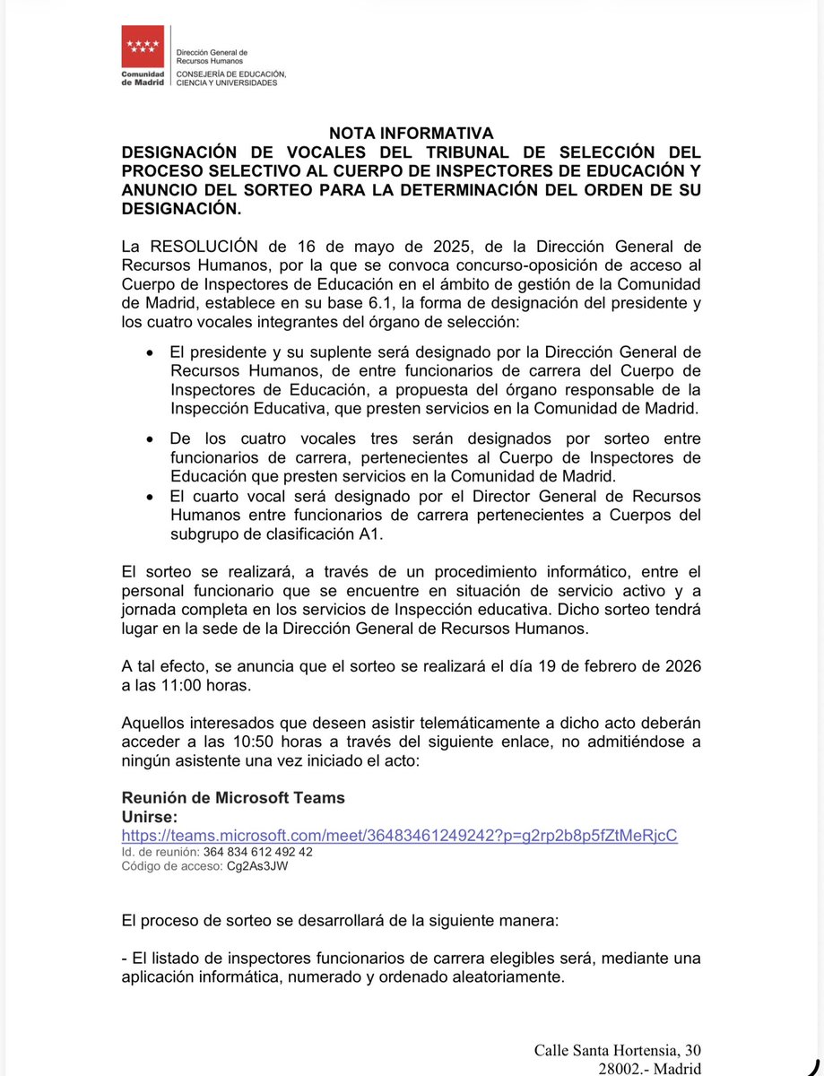 ADIDEMadrid's tweet photo. Mañana, 19 de febrero , se llevará a cabo el sorteo para la designación de vocales del tribunal de selección de, proceso selectivo al cuerpo de inspectores de educación y anuncio del sorteo para la determinación del orden de su designación.
#inspeccion #educacion #sortep #tribuna https://t.co/2yWvV7zelQ