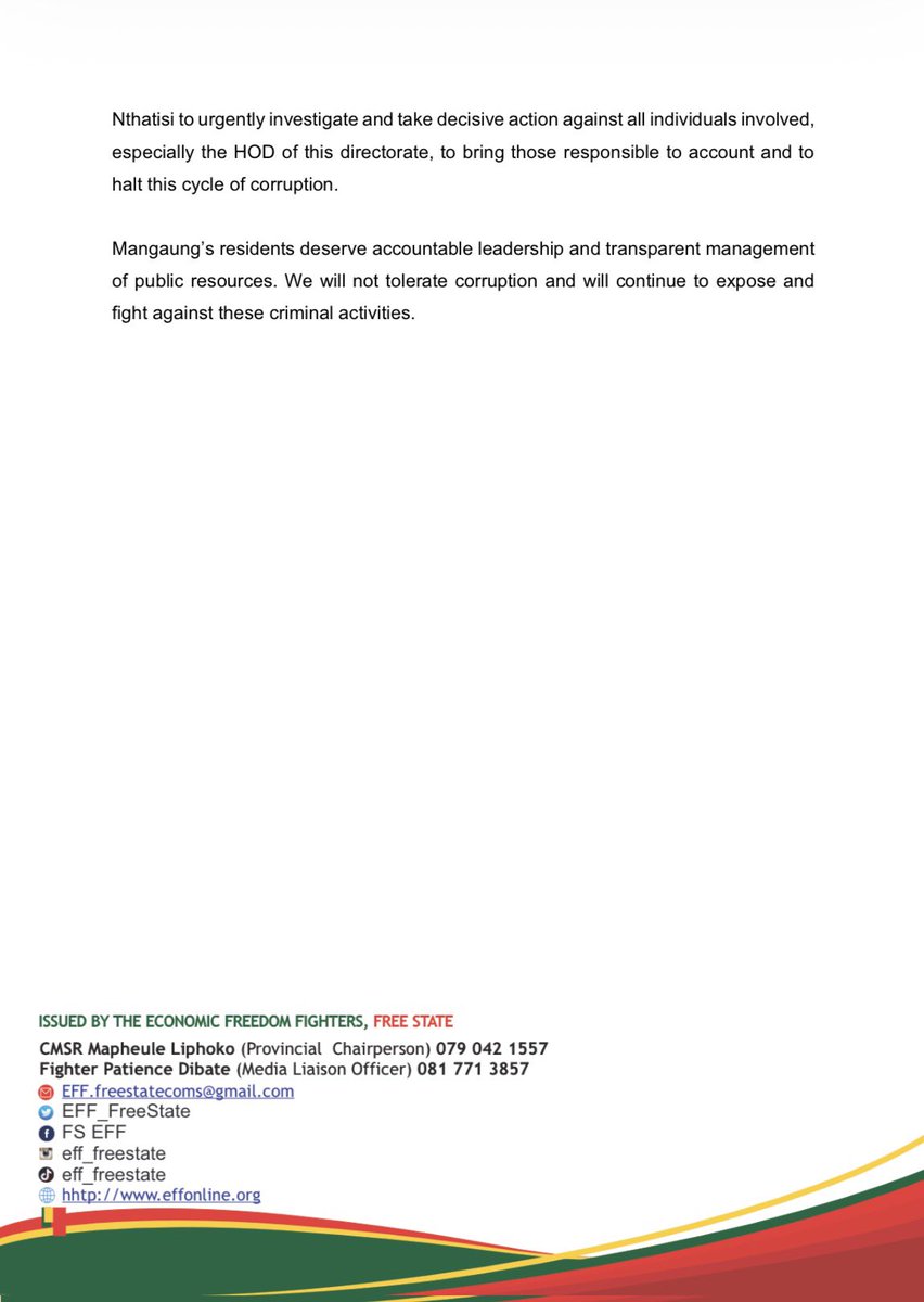 ♦️MUST READ♦️

EFF Free State Statement On The Looting Spree Of Mangaung Metropolitan Municipal Landfill Sites By ANC Cronies

-Our findings reveal a disturbing pattern of unlawful and grossly mismanaged landfill operations across the municipality. Only the Northern Landfill,