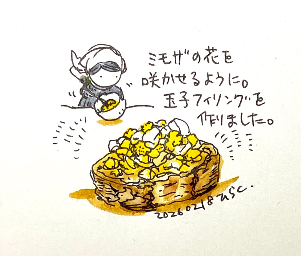 #パヴォ休み 
ミモザの花を咲かせるように玉子フィリングを作りました。…のパヴォ休み。
I made the egg filling as if to make mimosa flowers bloom. 