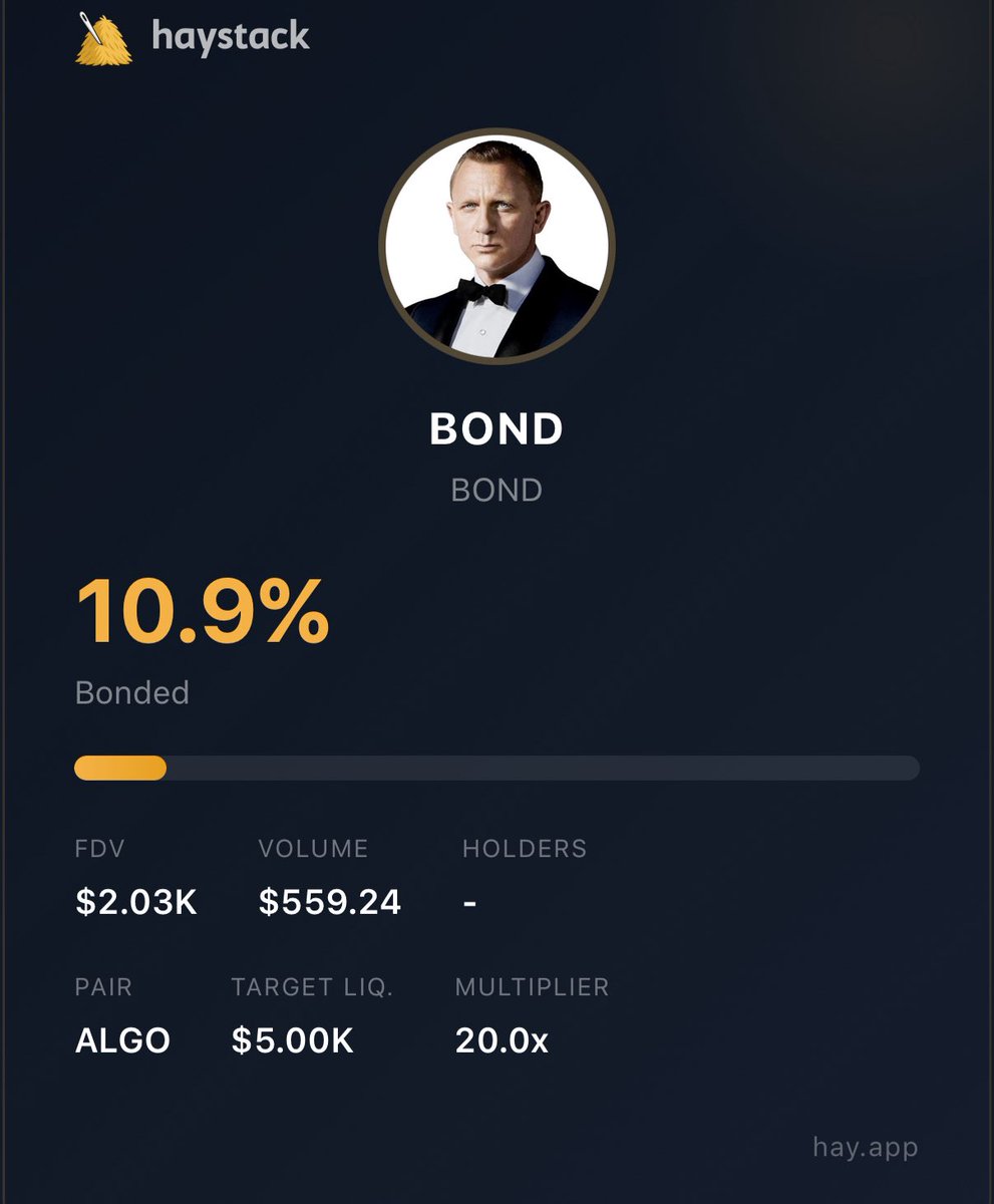 I created $BOND on the new <a href="/haydotapp/">Haystack</a> Launch feature. All DEV holdings will be burnt upon Bond. No plans for this token at this time besides supporting HAY.