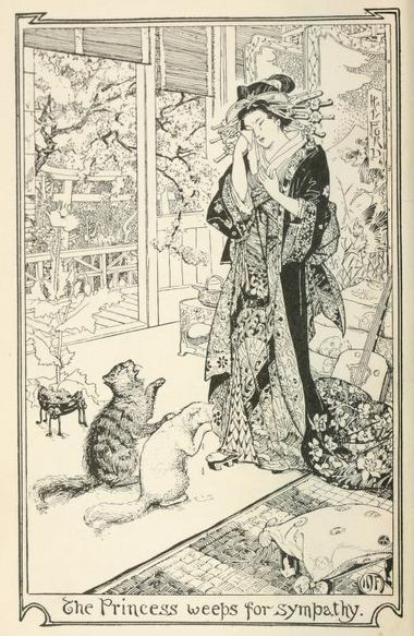 Two cats are forbidden lovers in the fairytale, The Cat's Elopement. The cats have different owners and neither owner will give up their cat. Finally, the cats elope and appeal to the princess for help—The Pink Fairy Book by Andrew Lang. #LegendaryWednesday #catlore