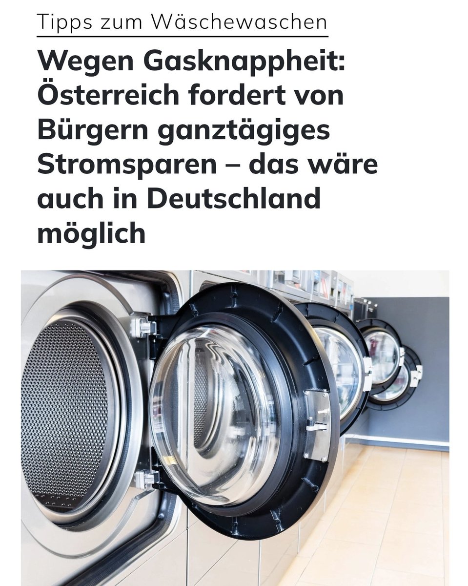 Österreich legt vor!
Wegen Gasknappheit fordert Österreich die Bürger zum  ganztägigen Stromsparen auf!

Deutschland macht bis jetzt nichts!
Meinetwegen kann uns das Gas ruhig ausgehen, vielleicht rüttelt das manche Leute endlich wach!

apollo-news.net/wegen-gasknapp…