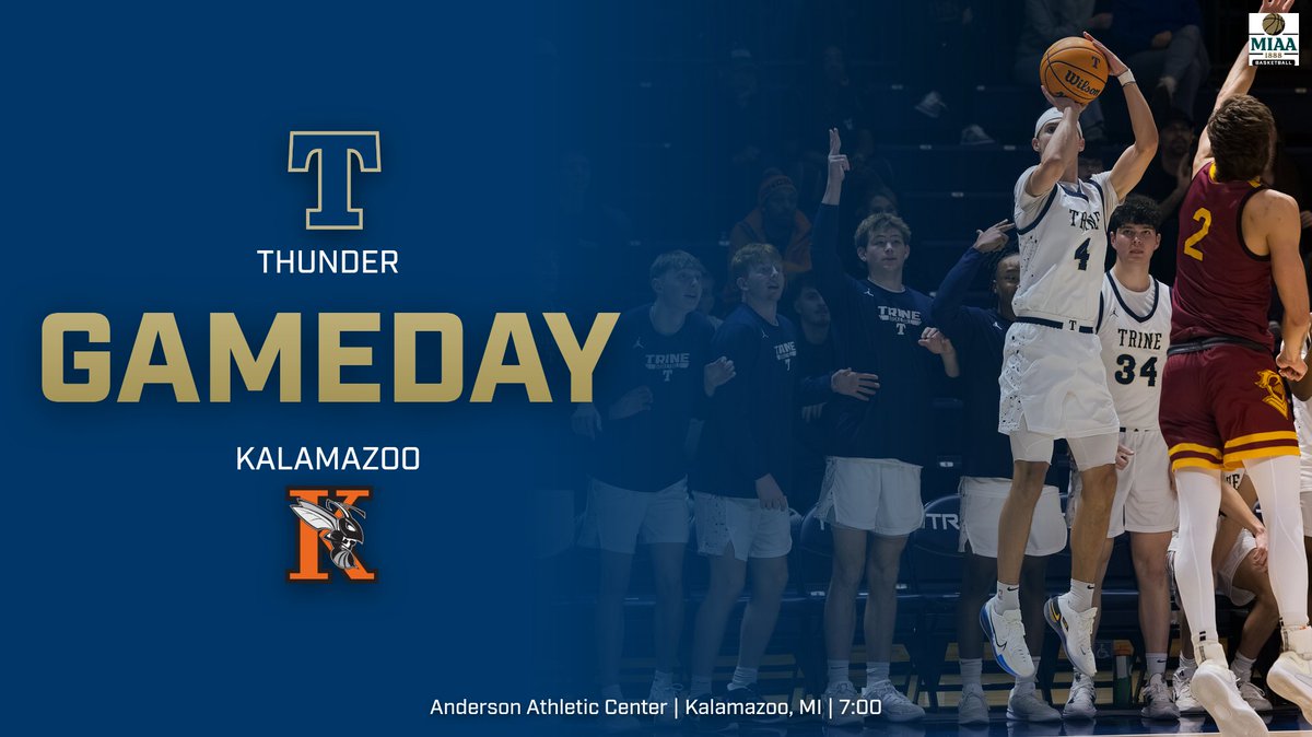 TrineThunderMBB's tweet photo. The Thunder travel to Kalamazoo to take on the Hornets tonight at 7:00! #d3hoops https://t.co/RAbOPldGt9