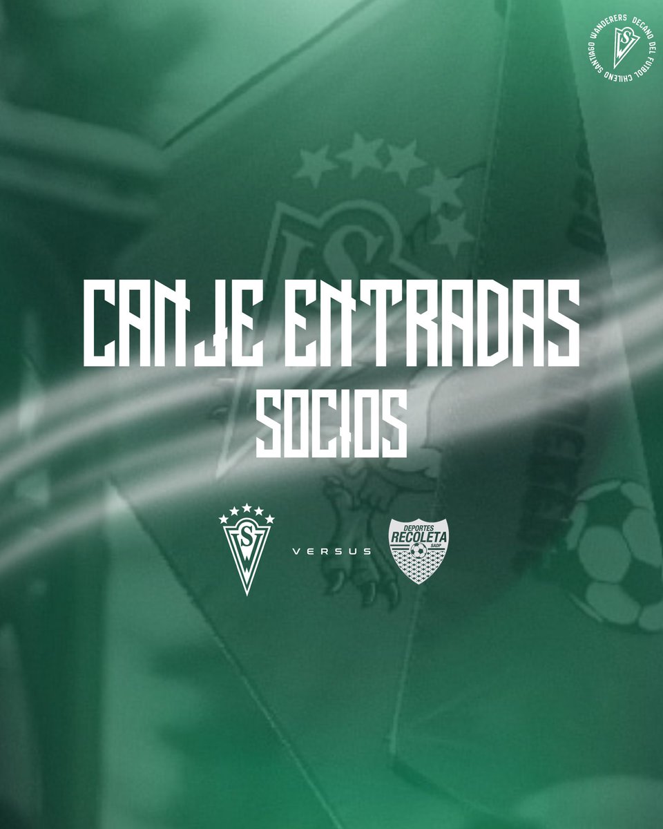 Comenzamos el año en casa!😍💚

Ya está disponible el canje de entradas de los socios caturros para nuestro primer partido de la Liga de Ascenso vs Deportes Recoleta😮‍💨🎟️

CANJEA TUS ENTRADAS AQUÍ⬇️🎟️

tiendawanderers.cl/abonados_canje…
