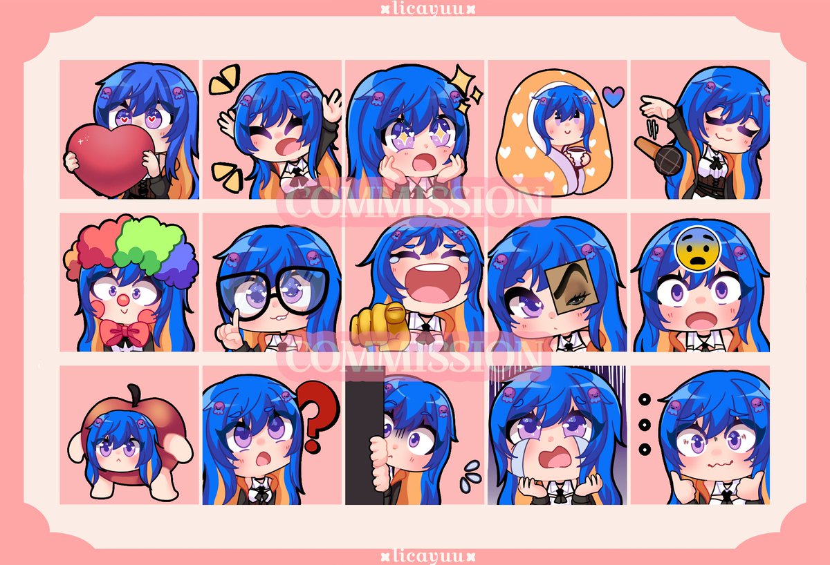 licayuu's tweet photo. ✦ Finished YCH Emote Bundle for lyraoceanelle — thank you! (♡ˊ͈ ꒳ ˋ͈)  

#VGenComm #YCHcommission #artmoots https://t.co/fFw13cgoSF