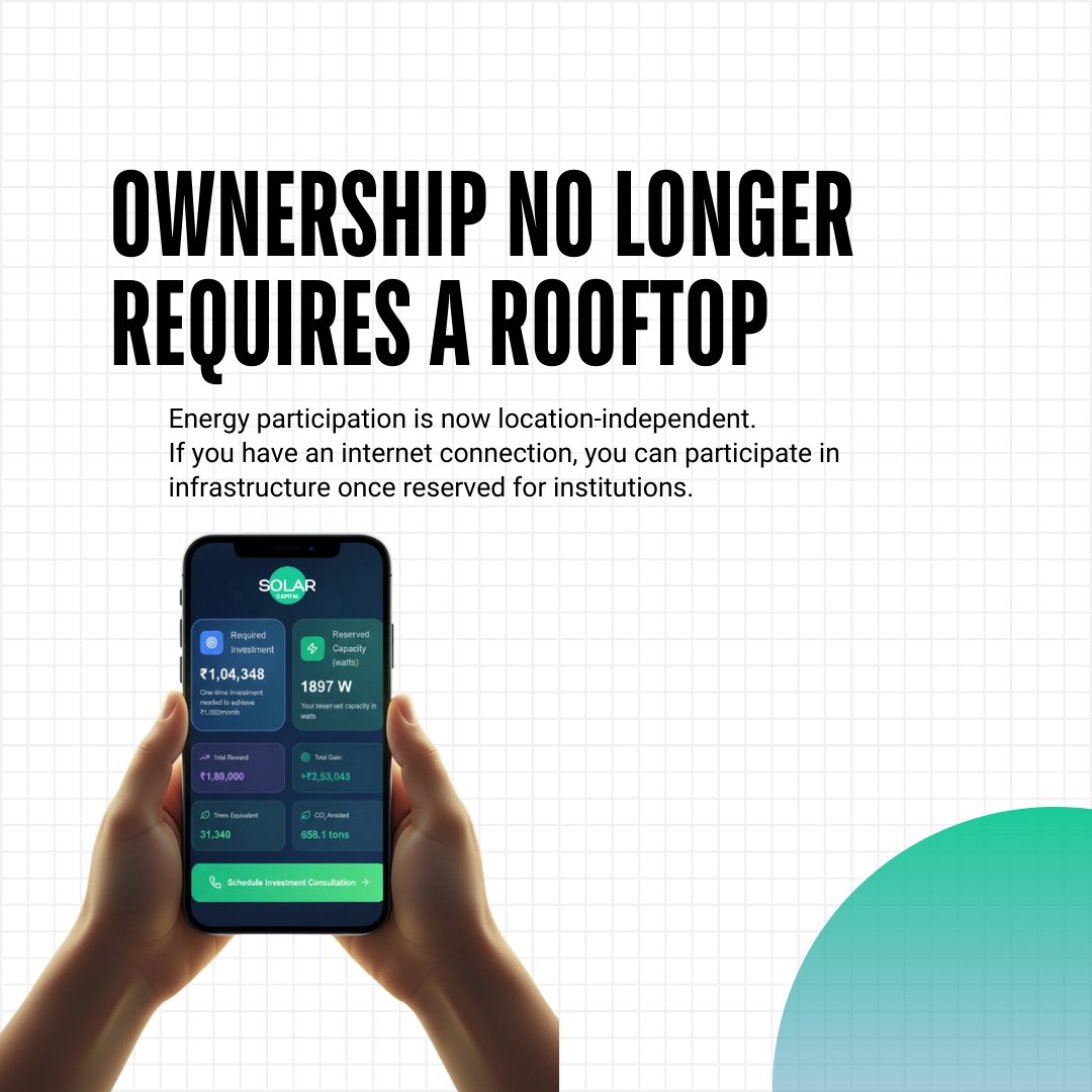 SolarCapital_'s tweet image. The energy transition is not only about consumption — it’s about participation.

Explore → solarcapital.in

#FractionalSolar #DigitalSolar #InfrastructureOwnership #CleanEnergyIndia #EnergyTransition #RenewableInfrastructure #SolarCapital