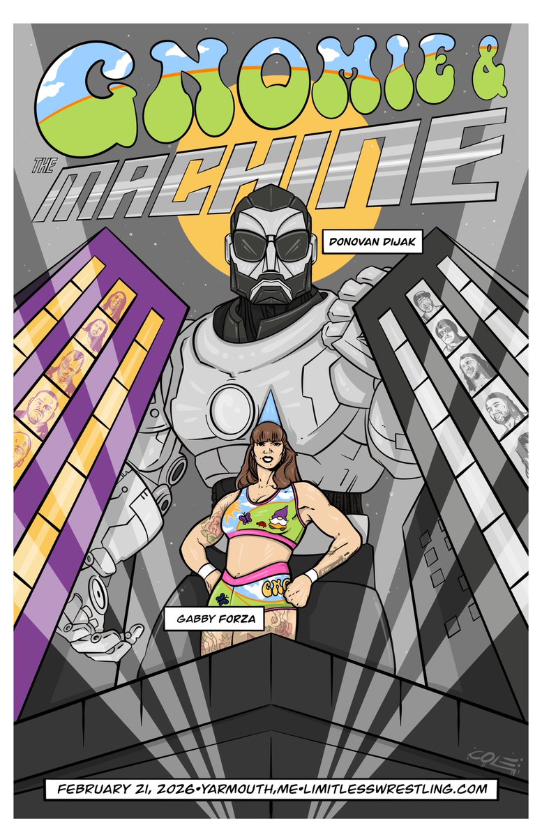 DaveyPainting's tweet image. Some of my favorite work I’ve done over the years has been with @limitlesswrestling and this one’s no different.
Always a pleasure working with real ones. Go see #limitless 

“Gnomie &amp;amp; the Machine”