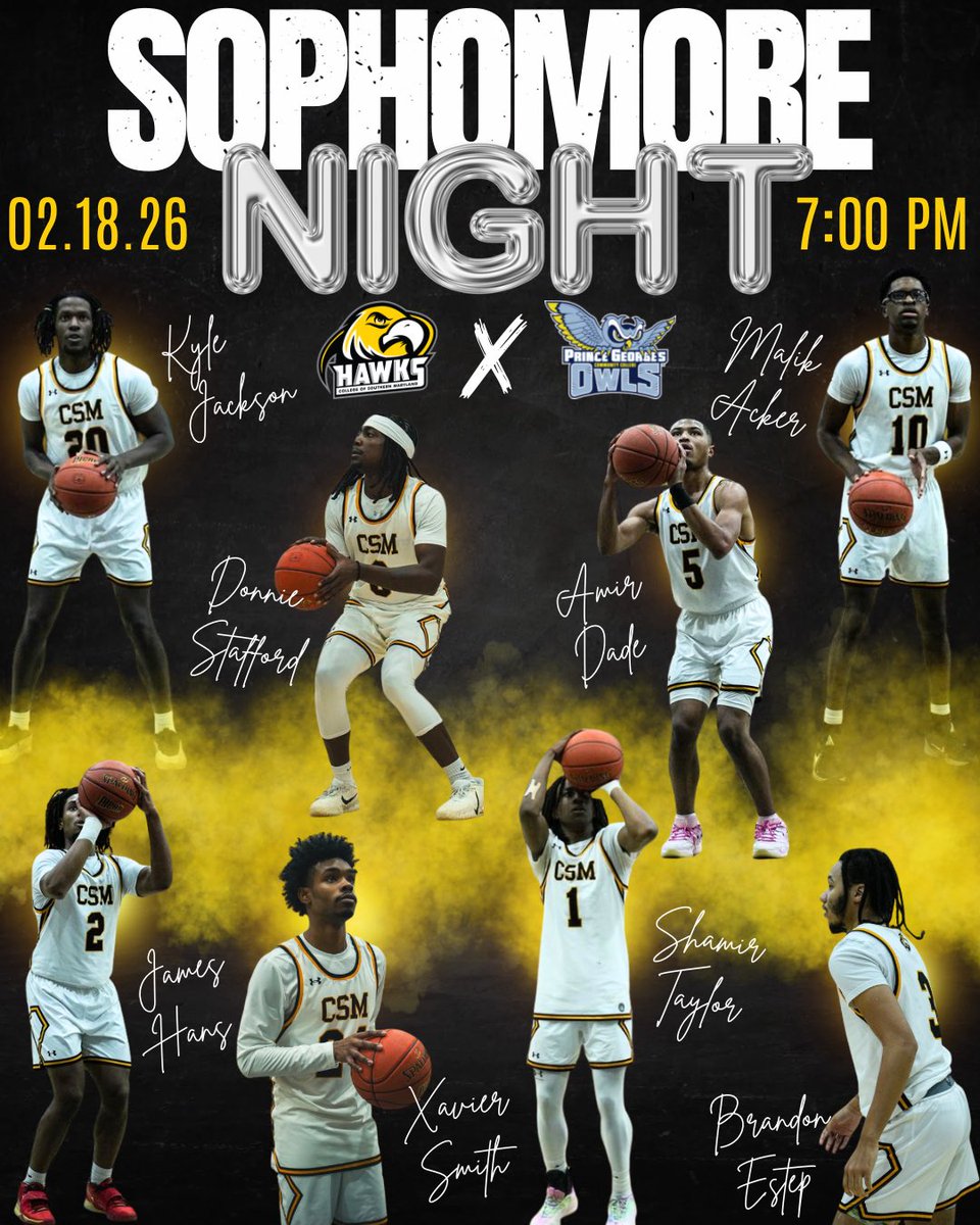 CSMHawksATH's tweet photo. ๐ Menโs Gameday (Sophomore Night) ๐
Southern Maryland (20-7, 5-6 MD JUCO)
๐ Prince Georgeโs (19-6, 9-2 MD JUCO)
โฐ 7 p.m.
๐ La Plata, Maryland (CSM Gymnasium)
๐บ https://t.co/fq9Icdq5GK
#CSMHawks ๐ฆ
https://t.co/hfisKAWjgq