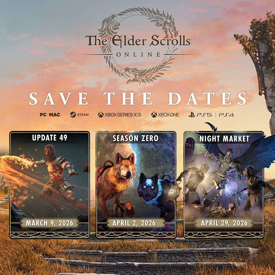 There's a lot coming to Tamriel this Spring. Mark your calendars for these three big dates for #ESO.